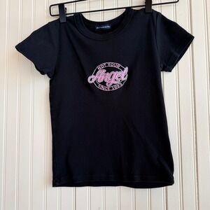 Brandy Melville Not Your Angel Graphic Baby Tee Black Pink Short Sleeve